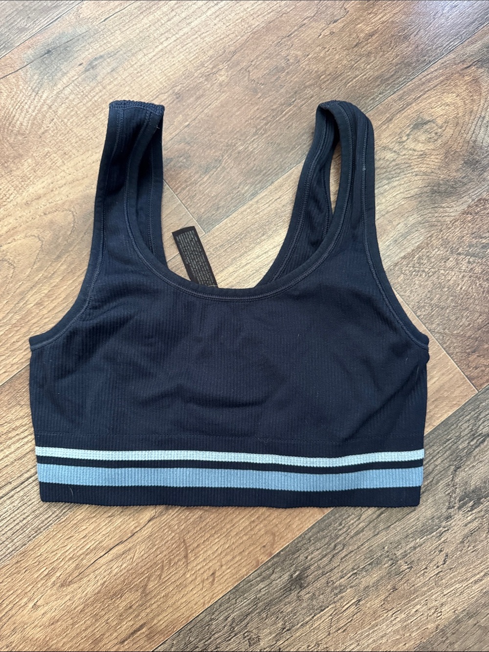 All In Motion Navy Blue Ribbed Sports Bra with Light Blue Stripes Size XS